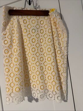 Brooks Brothers White and Yellow Crochet Midi Skirt